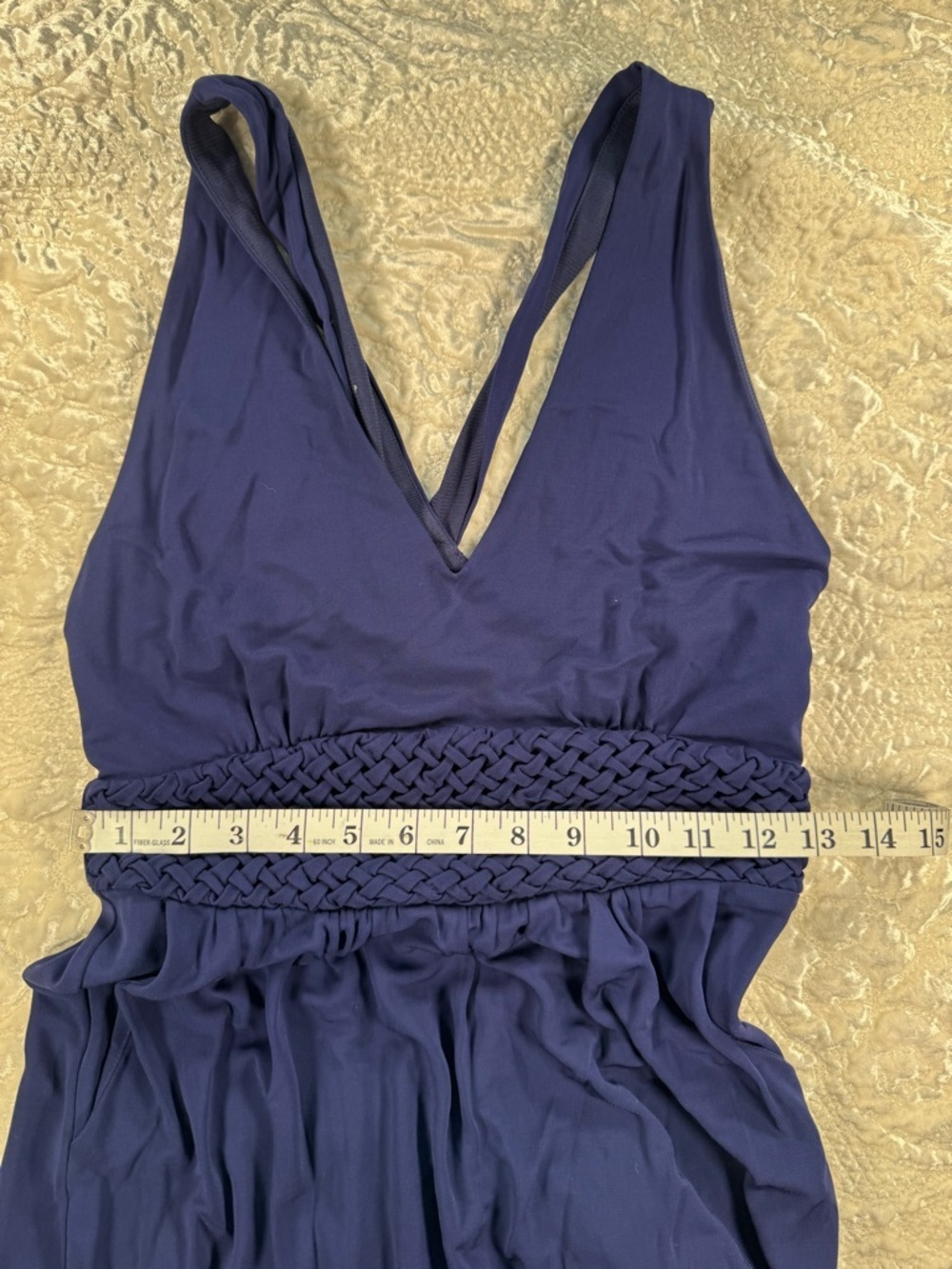 Maeve Anthropologie YUMA Navy V-Neck Dress with Braided Waist Detail - Picture 6 of 6